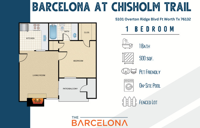 1 bed, 1 bath, 500 sqft, $765, Unit 122