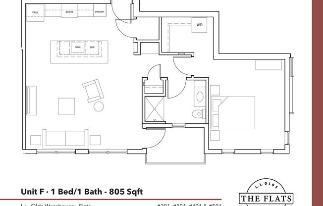 1 bed, 1 bath, 805 sqft, $2,110, Unit 201