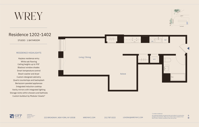 Studio, 1 bath, $5,365, Unit 1402