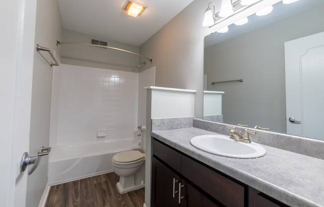 Stone countertop in bathroom at Barrington Estates Apartments, Indianapolis, Indiana