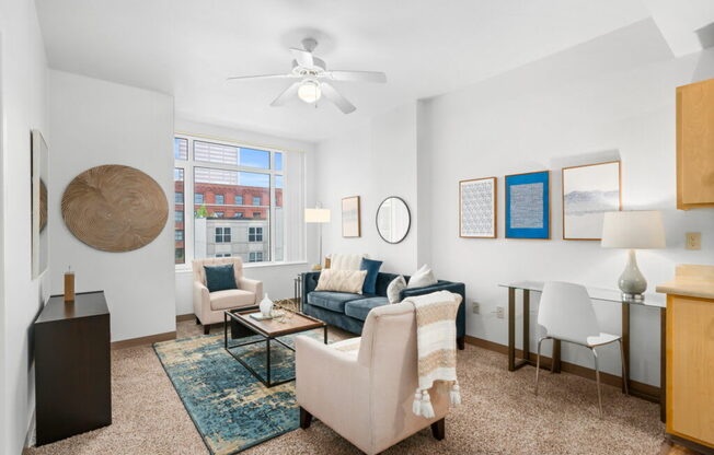 Spacious Living Room at Pacific Tower Apartments, Portland, Oregon