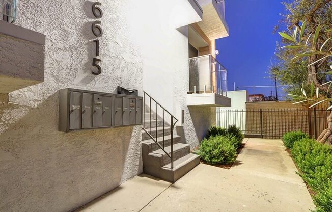 Westchester Apartments mailboxes and walkway