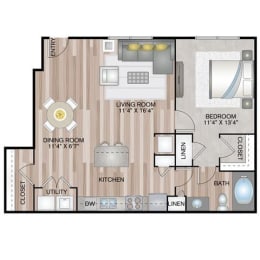 1 bed, 1 bath, 888 sqft, $1,130