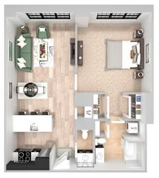 1 bed, 1.5 baths, 790 sqft, $2,610