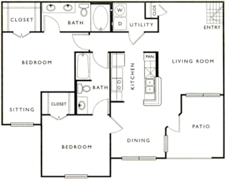 2 beds, 2 baths, 1,088 sqft, $1,429