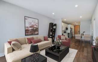 a living room with a couch and a coffee table