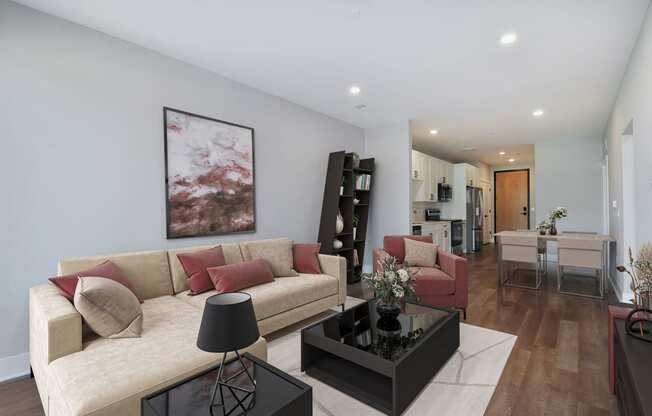 a living room with a couch and a coffee table