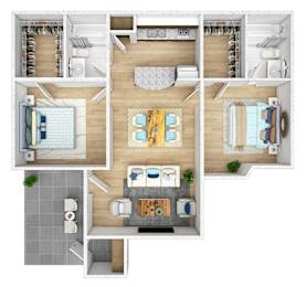 2 beds, 2 baths, 830 sqft, $1,299