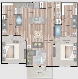 2 beds, 2 baths, 1,075 sqft, $2,257