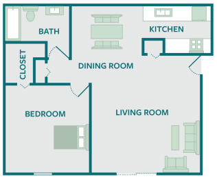 1 bed, 1 bath, 625 sqft, $950