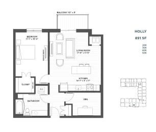1 bed, 1 bath, 891 sqft, $2,150