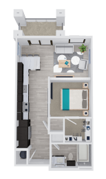 1 bed 1 bathroom floor plan D at 44 Washington, Kansas City