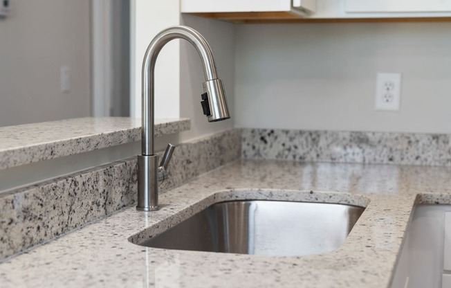 an image of a kitchen sink with a chrome faucet