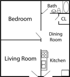 a floor plan of a house with a bedroom and a living room and a dining room and