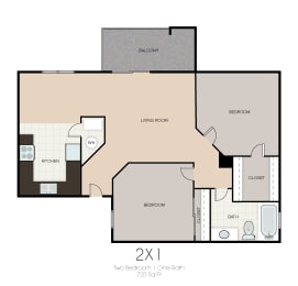2 beds, 1 bath, 720 sqft, $1,486
