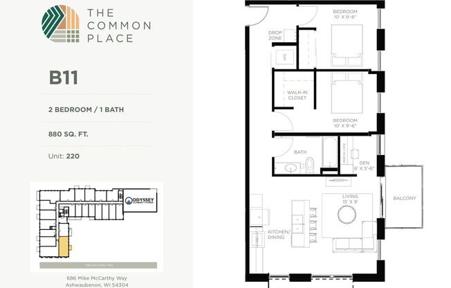 2 beds, 1 bath, 881 sqft, $1,895, Unit 520