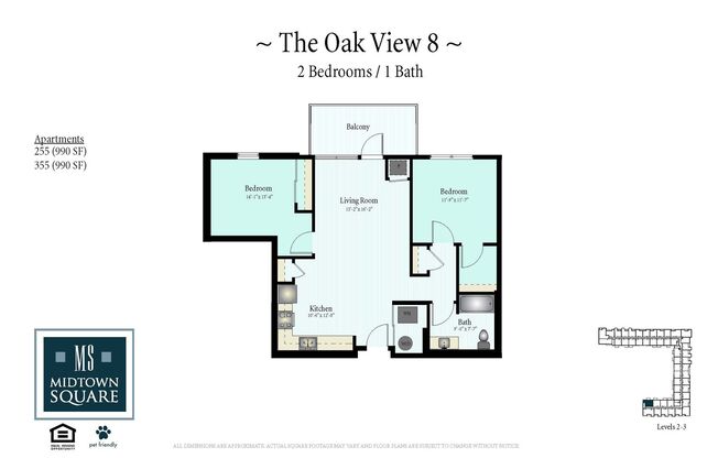2 beds, 1 bath, 990 sqft, $2,950, Unit 355