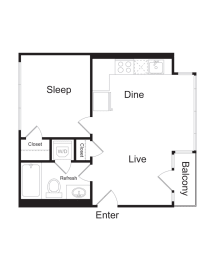 1 bed, 1 bath, 566 sqft, $2,425