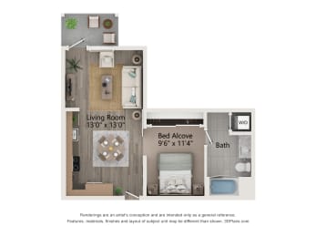 Studio, 1 bath, 581 sqft, $2,450