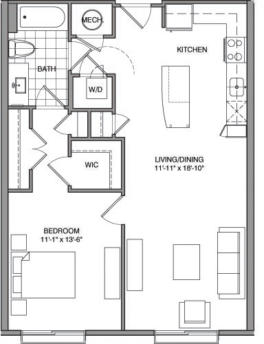 1 bed, 1 bath, 784 sqft, $2,412