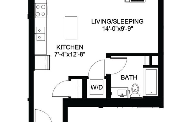 Studio, 1 bath, 451 sqft, $1,295, Unit 612