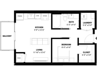 1 bed, 1 bath, 532 sqft, $1,558