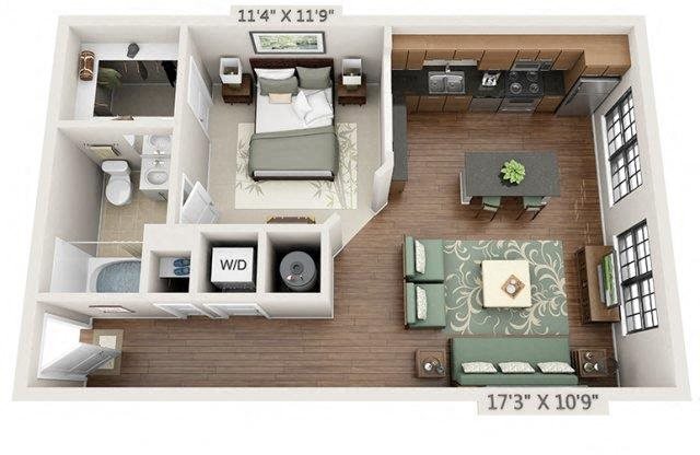 Studio, 1 bath, 643 sqft, $1,348