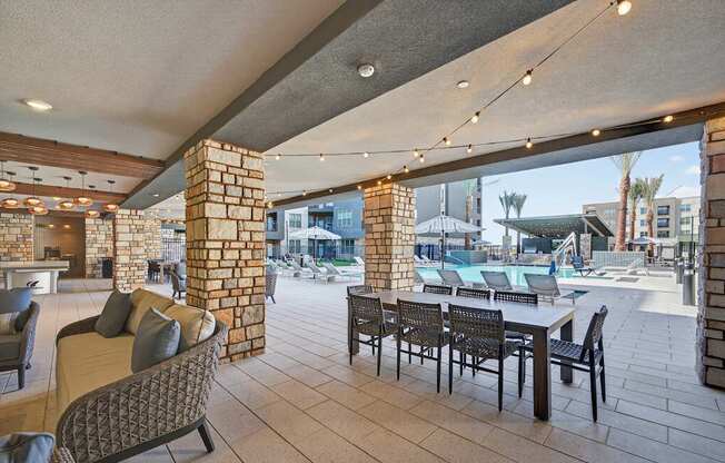 Outdoor seating area by pool