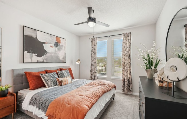 Spacious furnished bedroom in model apartment at The Crossing at Palm Aire
