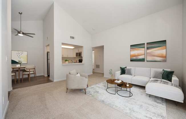 a living room with a couch and a coffee table at Rush River Apartments, Sacramento, CA