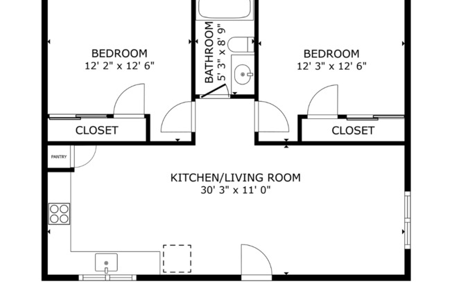 2 beds, 1 bath, 700 sqft, $2,395