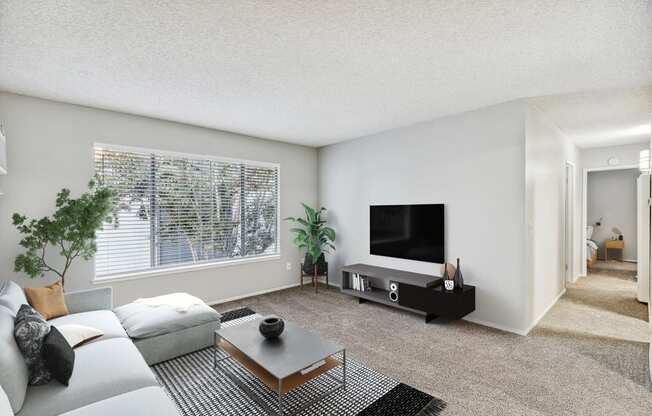 Model living room with large window