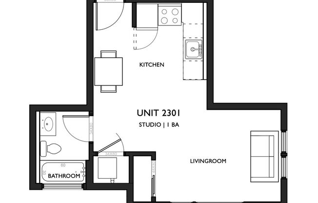 Studio, 1 bath, 375 sqft, $1,199, Unit 2-301