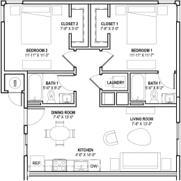 2 beds, 2 baths, 828 sqft, $1,649