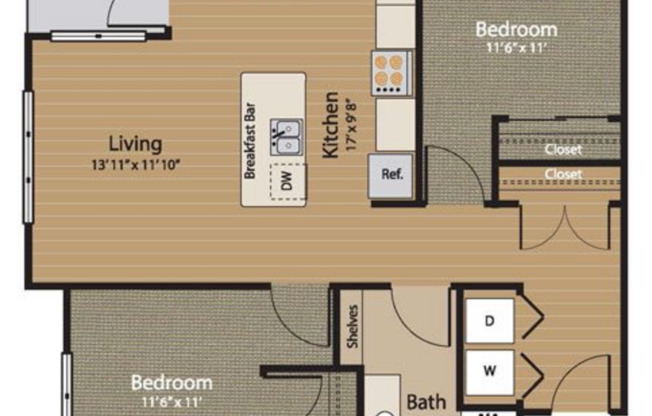 2 beds, 1 bath, 1,065 sqft, $2,515