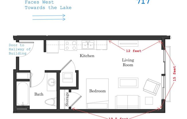 Studio, 1 bath, 470 sqft, $1,325, Unit 317