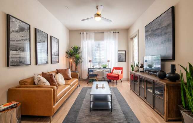 a living room with a couch and a coffee table