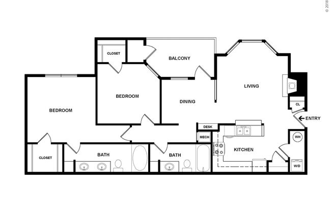 2 beds, 2 baths, 978 sqft, $1,270