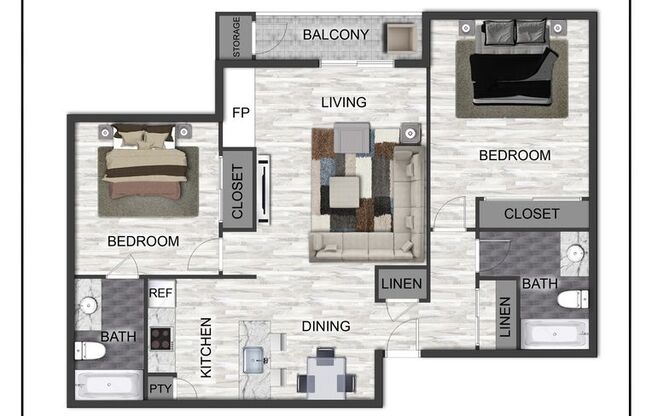 2 beds, 2 baths, 942 sqft, $1,375, Unit 2020