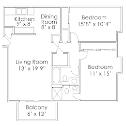 2 beds, 2 baths, 950 sqft, $1,084