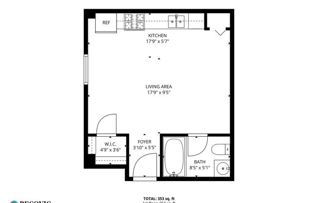 Studio, 1 bath, 353 sqft, $1,600, Unit 605