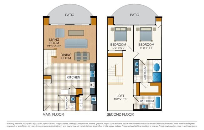 2 beds, 2.5 baths, 1,638 sqft, $4,055, Unit 421