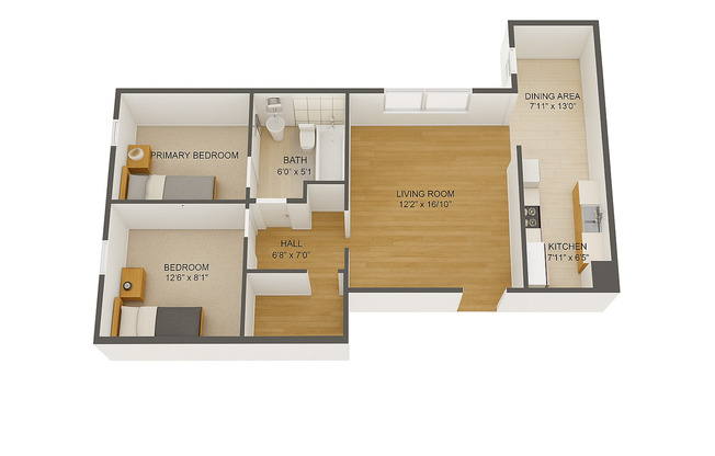 2 beds, 1 bath, 635 sqft, $1,095, Unit 208