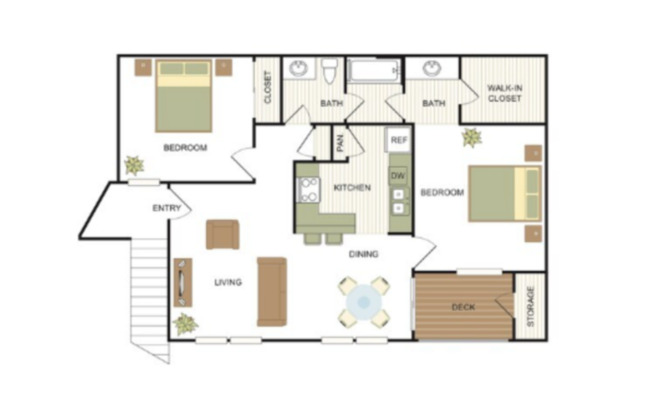 2 beds, 1 bath, 837 sqft, $989