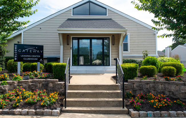 the front entrance of the legacy center building at Townhomes at Gateway, Pennsylvania