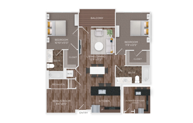2 beds, 2 baths, 1,053 sqft, $2,220
