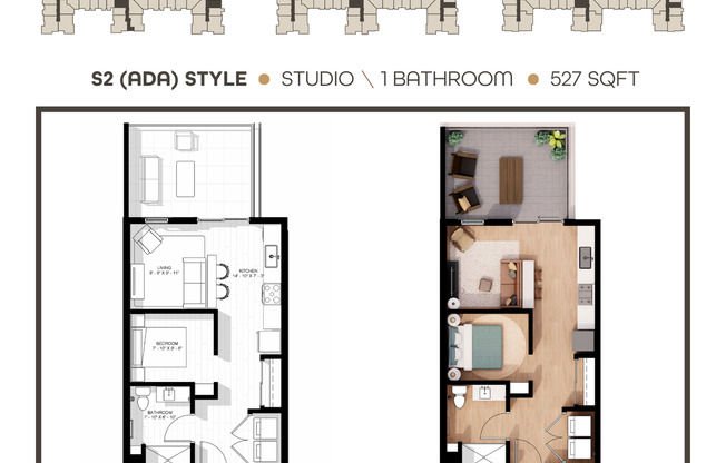 Studio, 1 bath, 527 sqft, $1,650, Unit 204