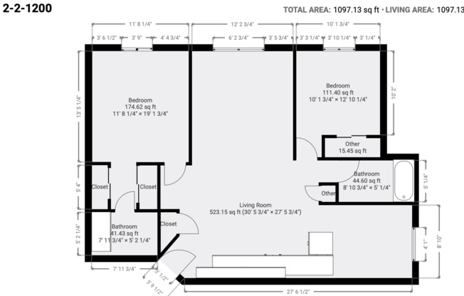 2 beds, 2 baths, 1,097 sqft, $1,475, Unit 44-308