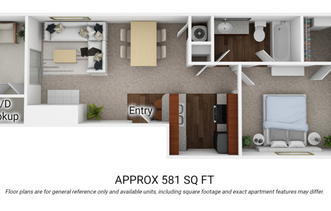 1 bed, 1 bath, 581 sqft, $716