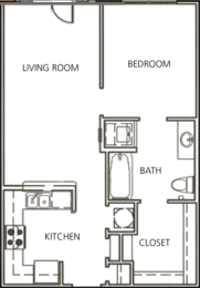 1 bed, 1 bath, 596 sqft, $1,389